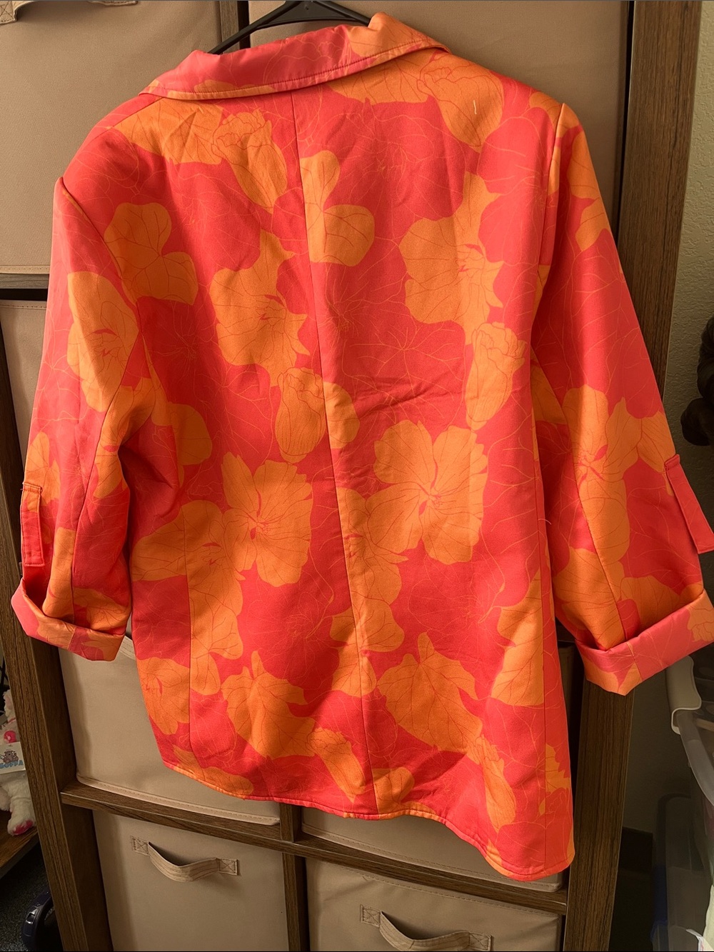 Lexbreezy Hawai’i Coral & Orange Floral Single-Button Blazer with pockets - Picture 6 of 7